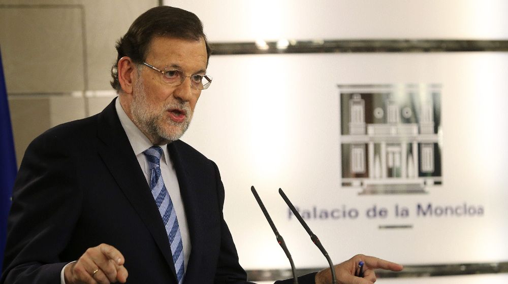 El presidente del Gobierno, Mariano Rajoy, durante su intervención en la rueda de prensa que ha ofrecido junto al presidente de Rumanía.