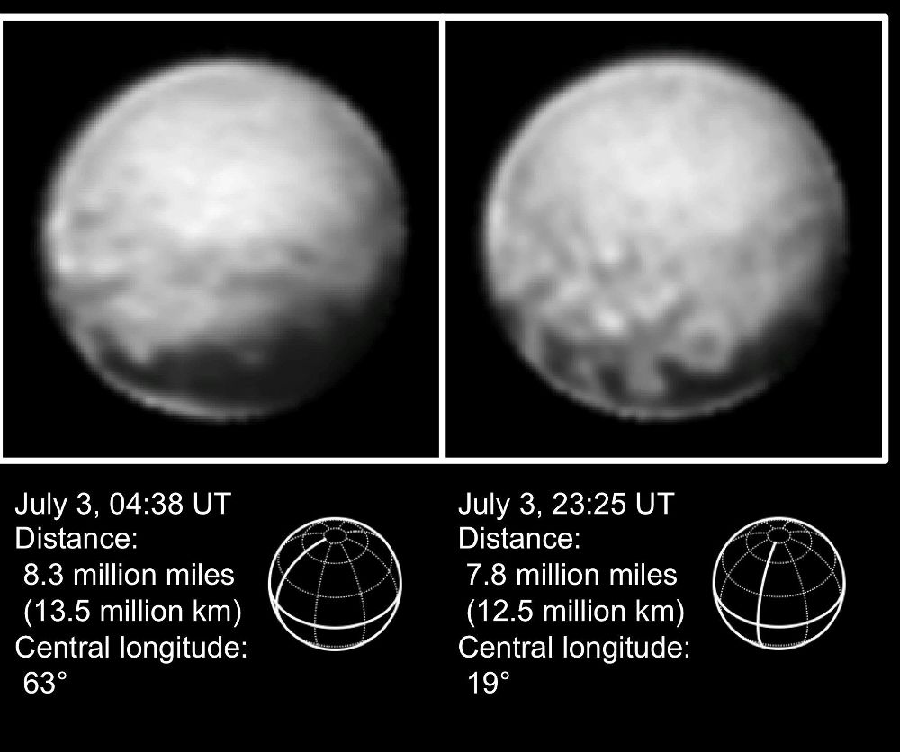 Fotografía cedida por la Agencia Espacial Estadounidense (NASA) de las imágenes más nítidas que y cercanas de Plutón proporcionadas por la nave espacial "New Horizons".