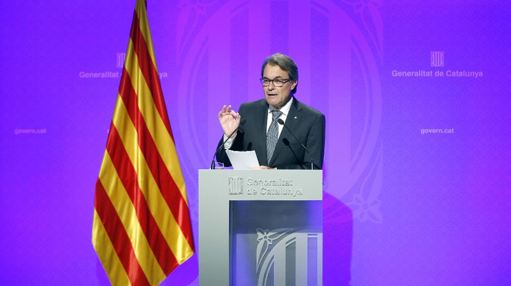 El presidente de la Generalitat, Artur Mas, hoy en su comparecencia en el Palau de la Generalitat.
