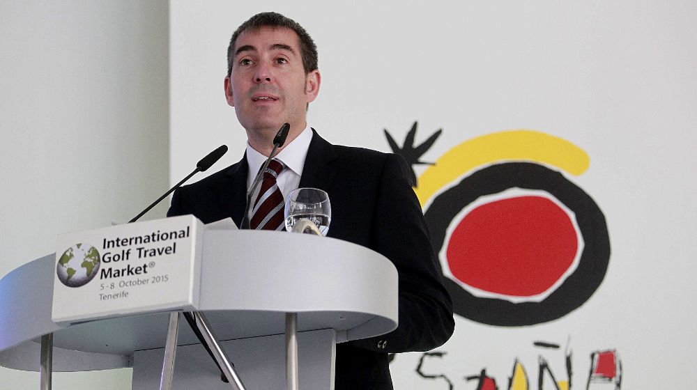 Fernando Clavijo, durante su intervención en la inauguración de la Feria Internacional Golf Travel Market.