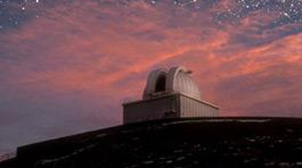 Fotocomposición del telescopio JKT en la cima de La Palma.