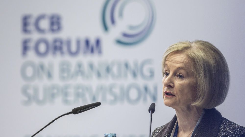 La presidenta del Consejo Supervisor del Banco Central Europeo, Daniele Nouy, durante el foro de supervisión bancaria organizado por el Banco Central Europeo.