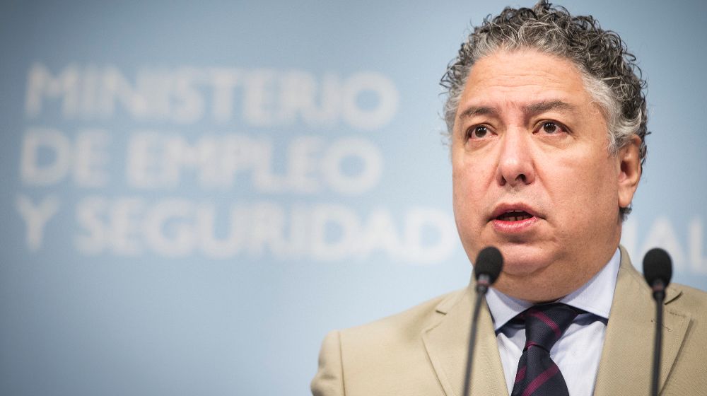 El secretario de Estado de Seguridad Social, Tomás Burgos, durante la rueda de prensa ofrecida ayer para explicar la evolución del paro registrado y la afiliación en octubre. 
