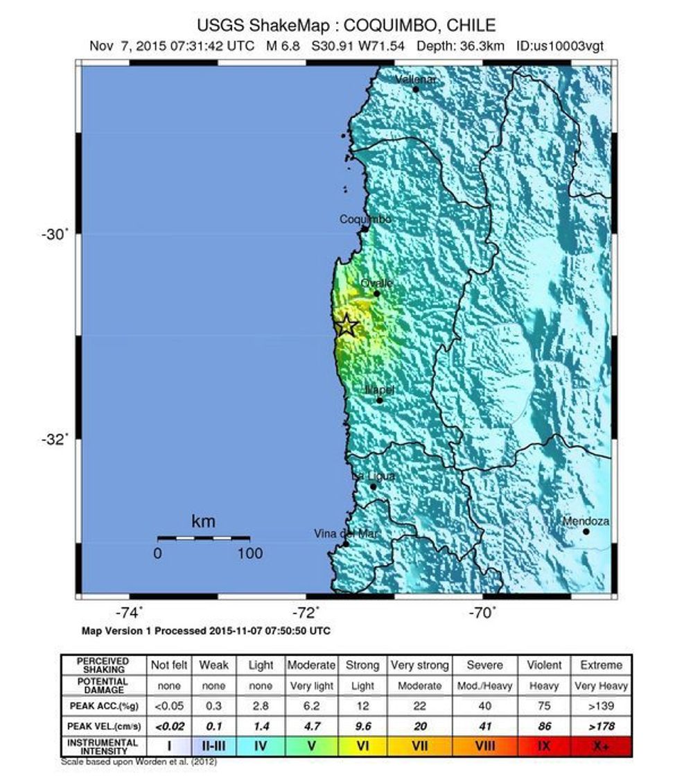 Mapa del Servicio Geológico de EEUU que muestra el epicentro del terremoto.