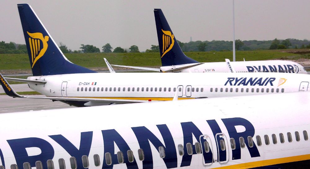 Aviones de la aerolínea Ryanair en el aeropuerto de Dublín (Irlanda). 