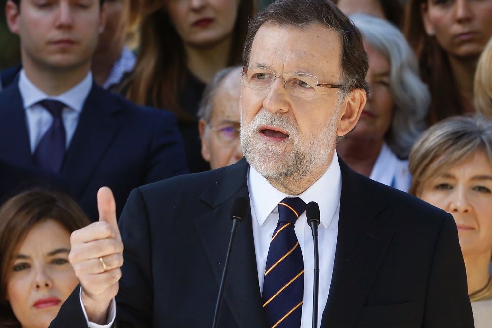El presidente del Gobierno y candidato a la reelección, Mariano Rajoy, durante su intervención en la presentación esta mañana de la lista del PP al Congreso por Madrid, que él encabeza, para las elecciones generales del 20 de diciembre.