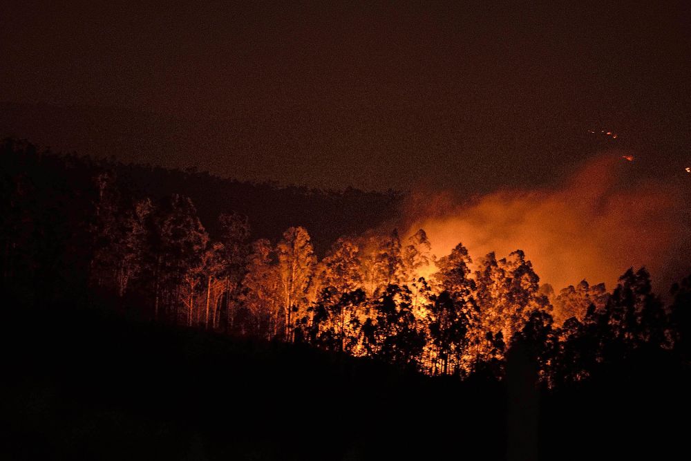 Uno de los incendios forestales en los montes próximos a la sierra de Ibio, donde esta uno de los focos de fuego que se han registrado en la región en las últimas horas y que llevan varios dias activos por diversos puntos de la comunidad.