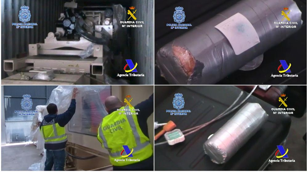 Fotografía facilitada por la Agencia Tributaria tras la detención de catorce personas, integrantes de una banda organizada, en Madrid, Alicante y Villena por introducir en España más de 400 kilos de cocaína.