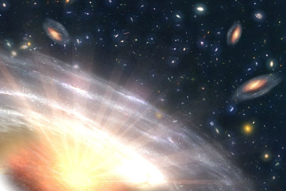 Imagen cedida por la NASA de un agujero negro, llamado un quásar, en el centro de una galaxia lejana. 