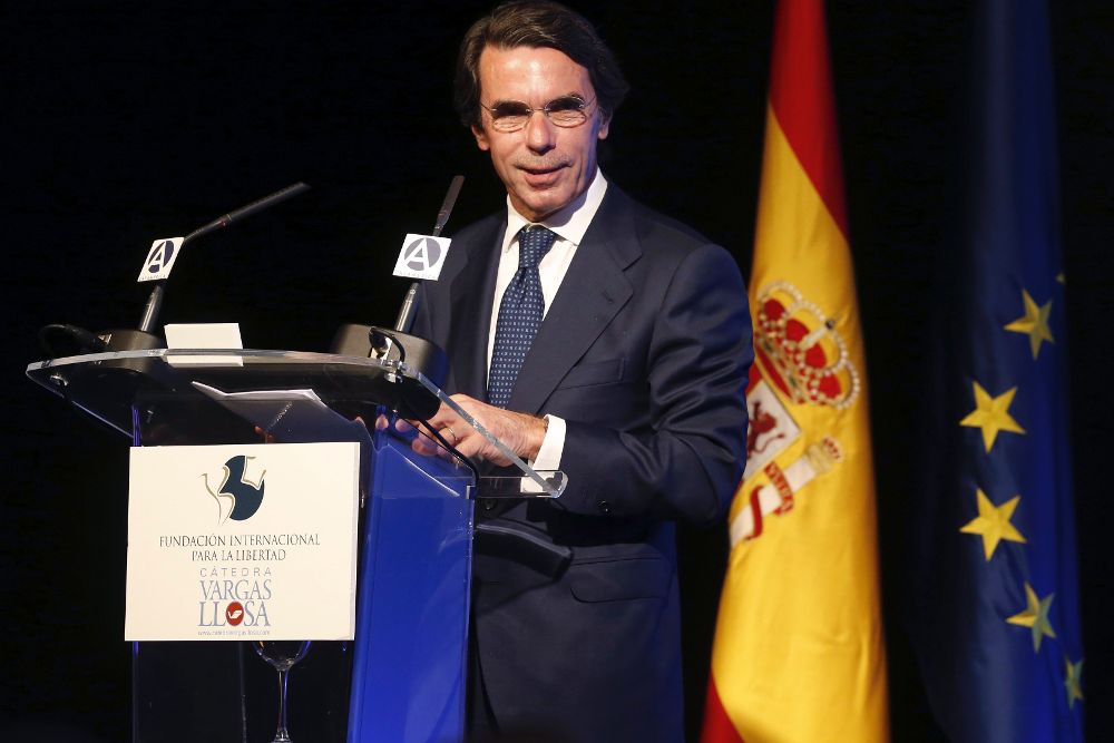 José María Aznar durante la inauguración del seminario organizado con motivo del 80 cumpleaños de Vargas Llosa.
