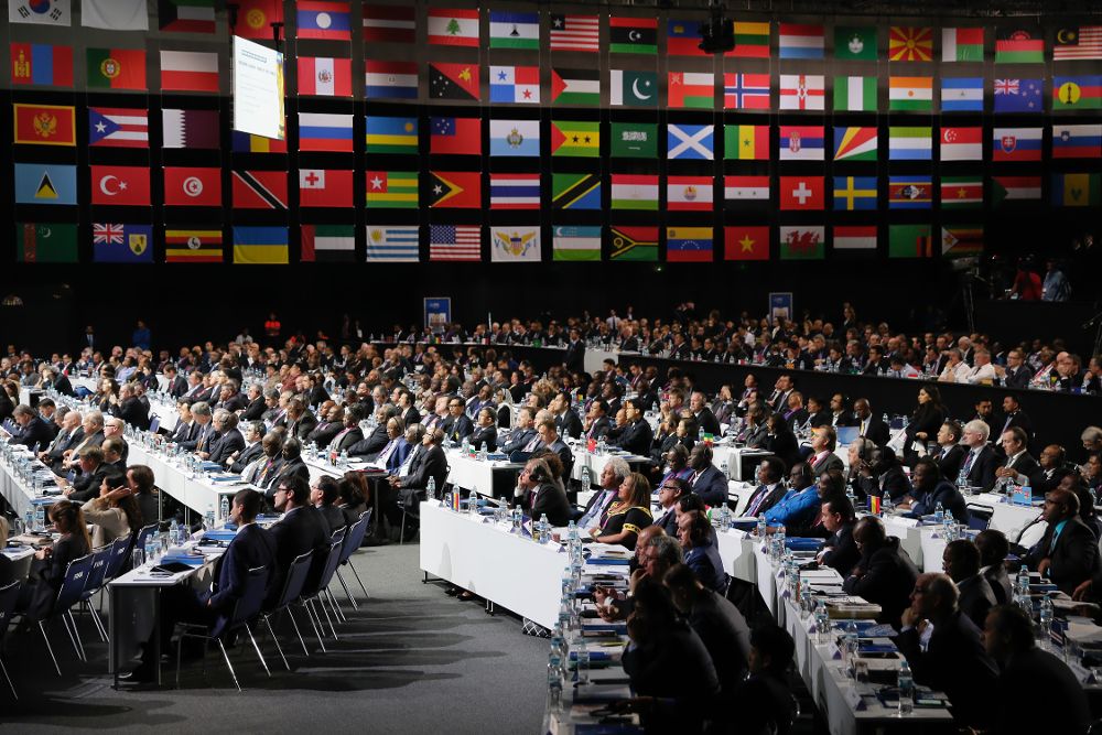 Una sesión del 66° Congreso de la FIFA hoy, viernes 13, que se desarrolla en Ciudad de México.