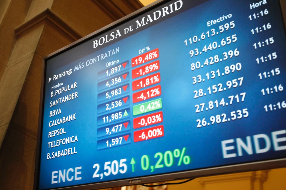 El principal indicador de la bolsa española, el IBEX 35, a mediodía.