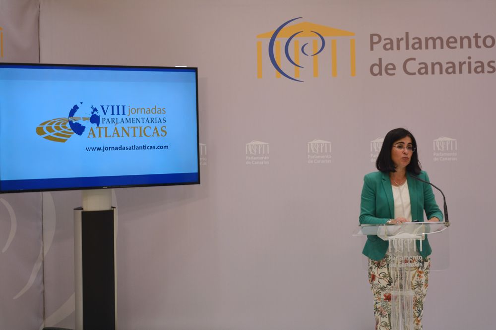 La presidenta del Parlamento canario, Carolina Darias, interviene en las jornadas.