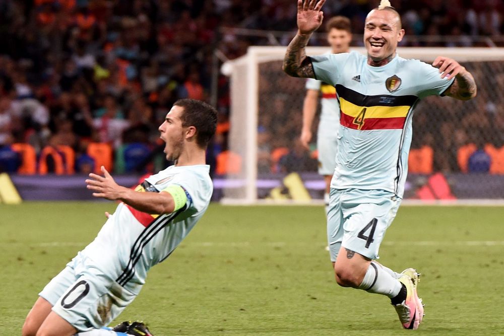 El belga Hazard celebra el 3-0 contra Hungría.