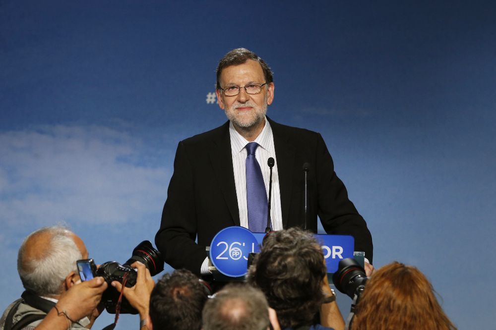 El presidente del PP, Mariano Rajoy, en la rueda de prensa.