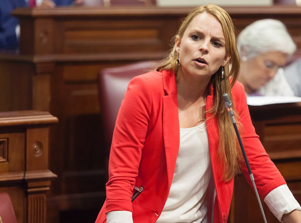 La diputada del Grupo Parlamentario de Podemos, Noemí Santana, interviene en el Parlamento de Canarias.