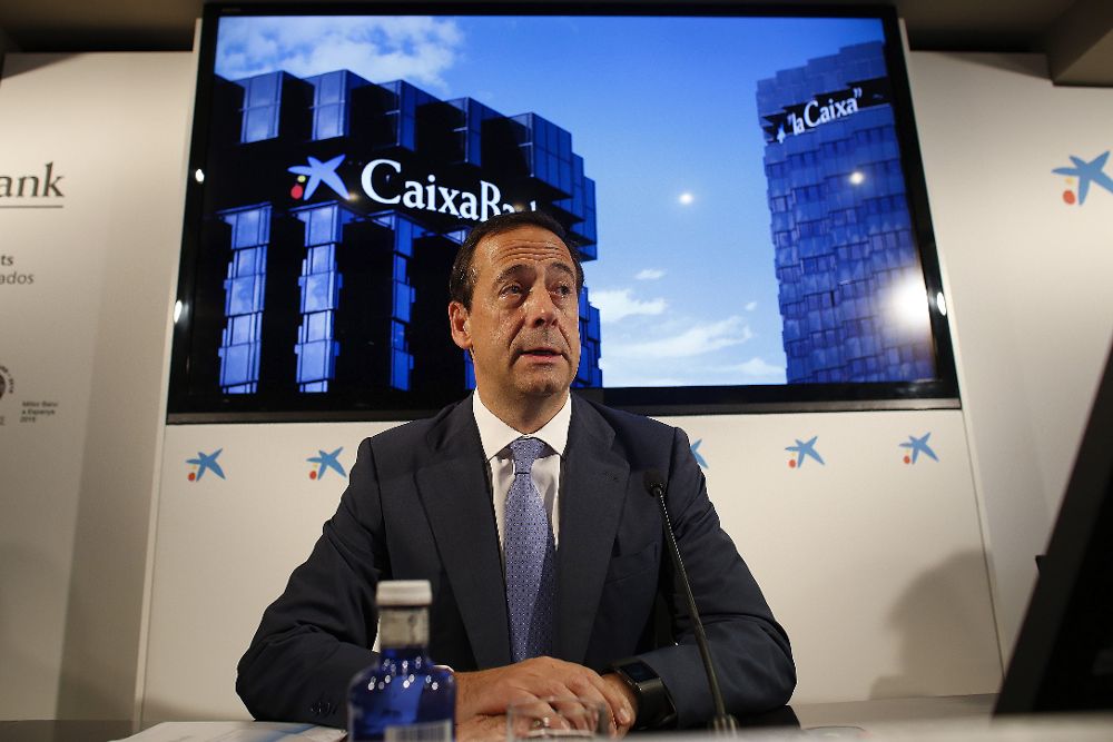 El consejero delegado de CaixaBank, Gonzalo Gortázar, durante la rueda de prensa en la que ha presentado los resultados de la entidad.