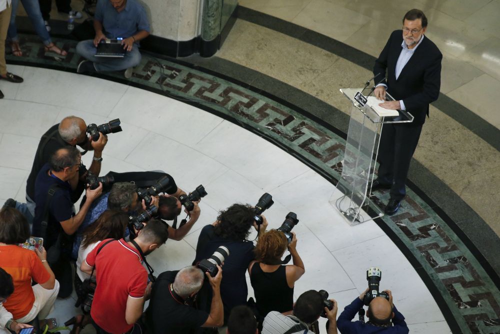 Mariano Rajoy, durante la rueda de prensa que ha ofrecido tras su reunión con el líder de Ciudadano.