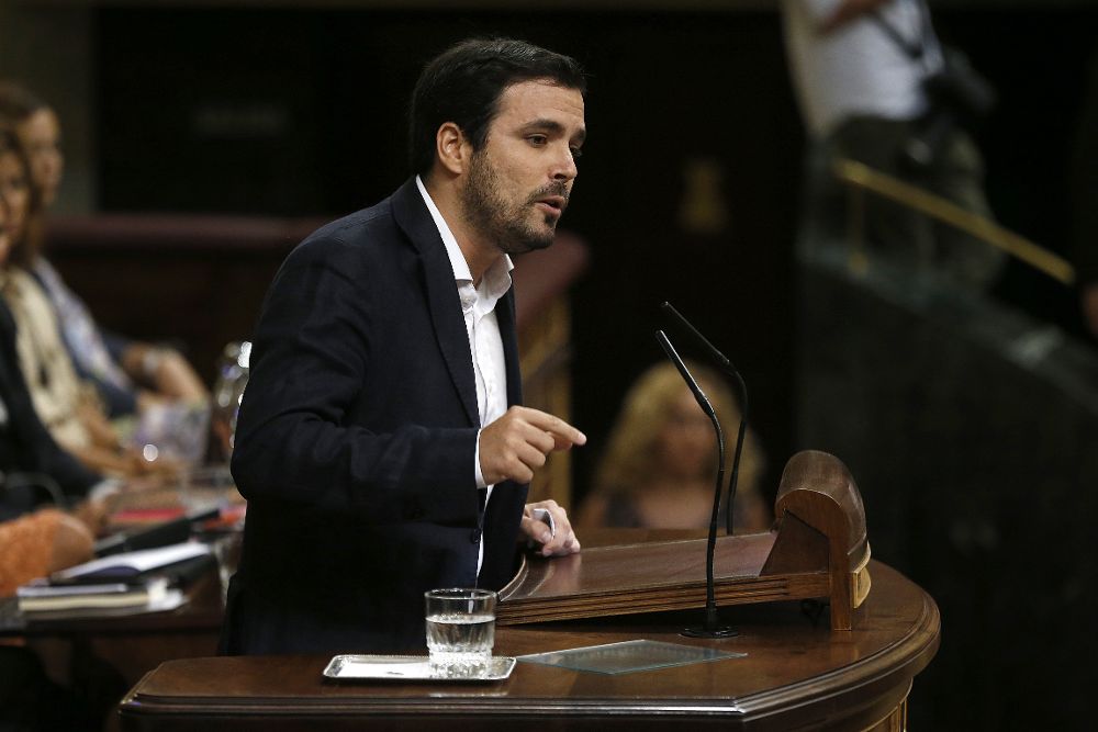 El coordinador de Izquierda Unida, Alberto Garzón, durante su intervención en la segunda sesión del debate de investidura.
