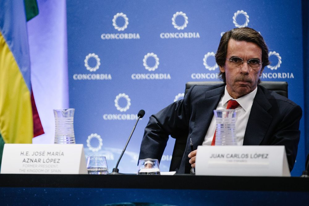 El expresidente del Gobierno español José María Aznar en la Cumbre Concordia, en Nueva York.