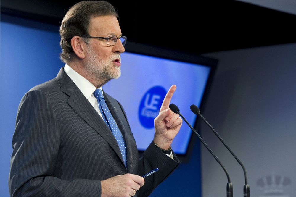 Mariano Rajoy durante la rueda de prensa que ha ofrecido hoy en Bruselas.