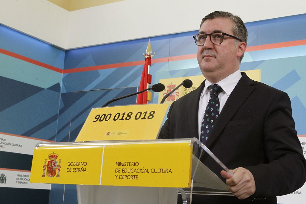 El secretario de Estado de Educación, FP y Universidades, Marcial Marín, durante la presentación del teléfono contra el acoso escolar.