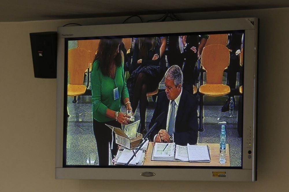 El considerado número dos de la trama Gürtel, Pablo Crespo, en una imagen del monitor de la sala de prensa de la Audiencia Nacional en San Fernando de Henares.