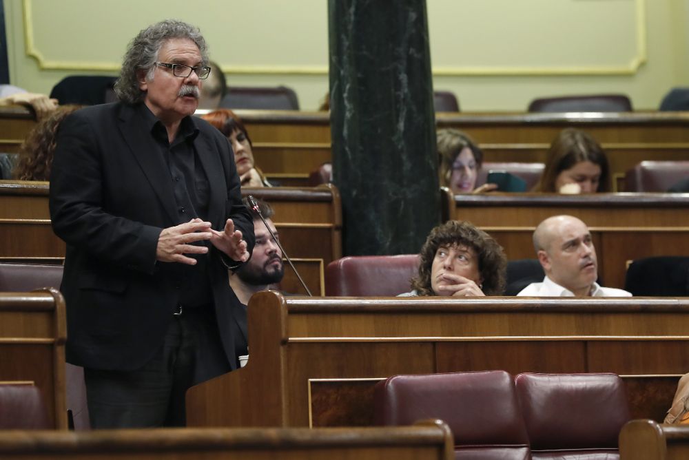 El portavoz de ERC en el Congreso, Joan Tardà (de pie), durante su intervención en la segunda jornada del debate de investidura.
