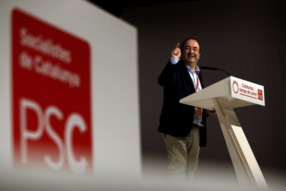 El líder del PSC, Miquel Iceta, durante su discurso tras ser ratificado hoy como primer secretario de los socialistas catalanes.