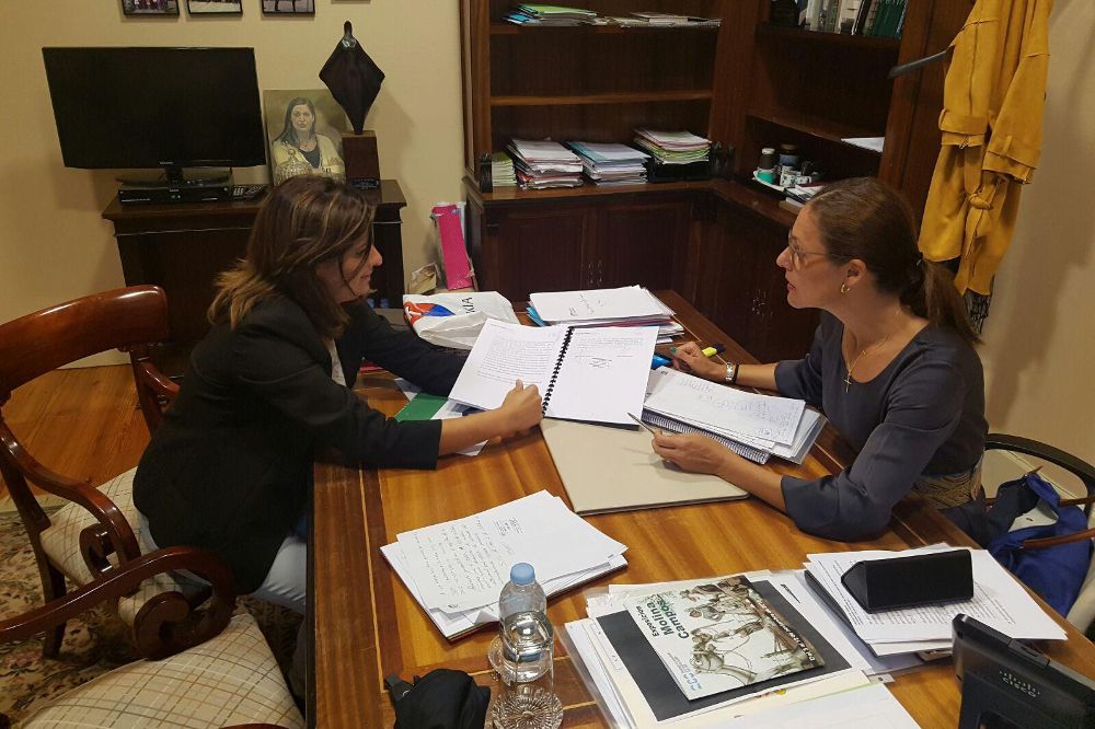 La alcaldesa de Güímar (i), Carmen Luisa Castro, informa del proyecto a la diputada de su partido (PP) Cristina Tavío.