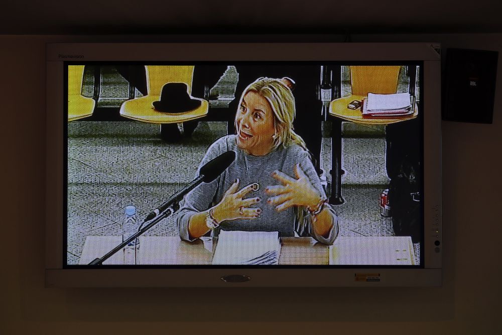 Monitor de la sala de prensa de la sede de la Audiencia Nacional en San Fernando de Henares, con la declaración de Isabel Jordán.
