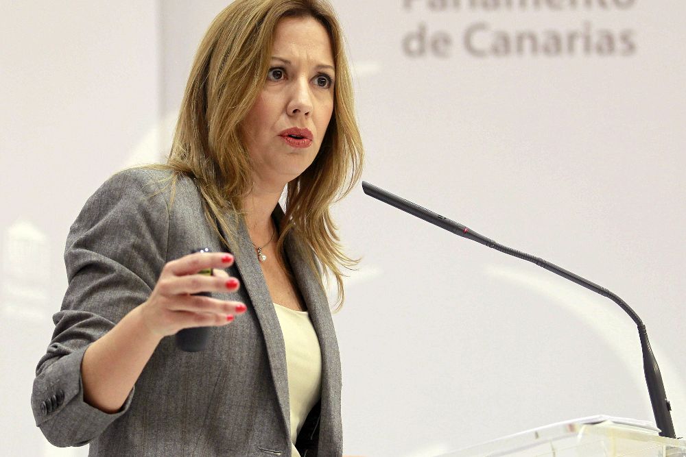 La consejera de Hacienda del Gobierno de Canarias, Rosa Dávila, durante la rueda de prensa ofrecida hoy.