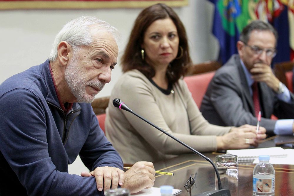 El representante del Partido Comunista de Canarias, Carmelo Suárez (i), compareció hoy en la comisión de estudio sobre la reforma del sistema electoral canario.