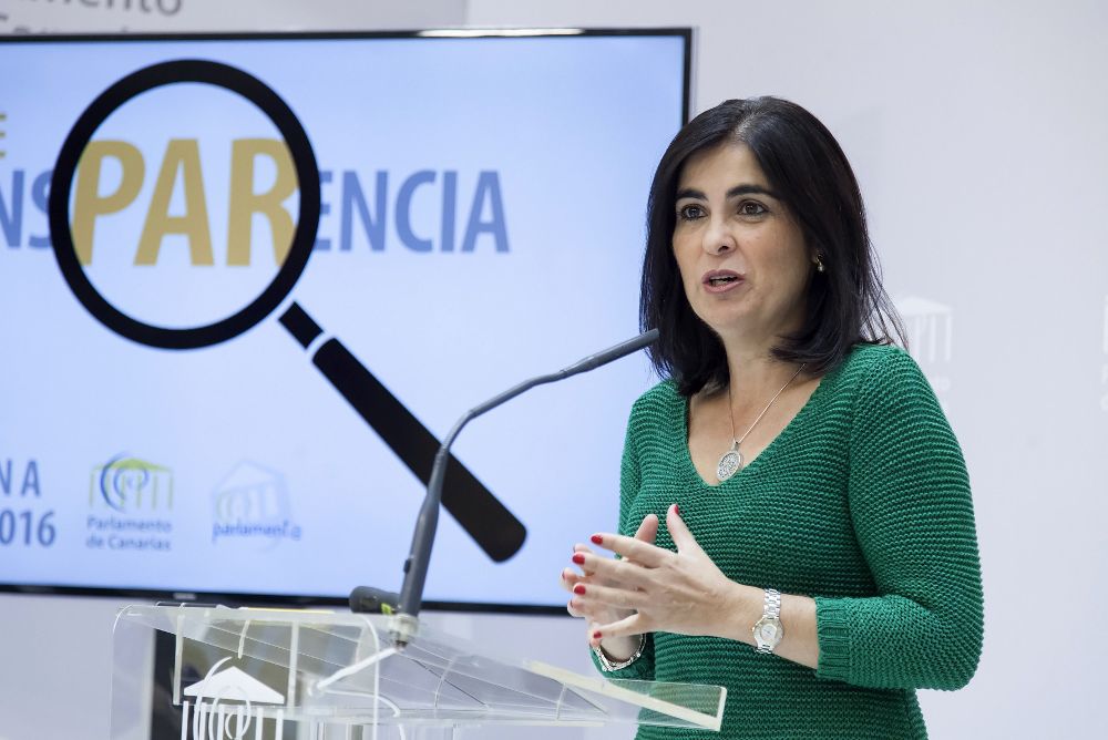 La presidenta del Parlamento de Canarias, Carolina Darias, el día que presentó la plataforma "Parlament@".