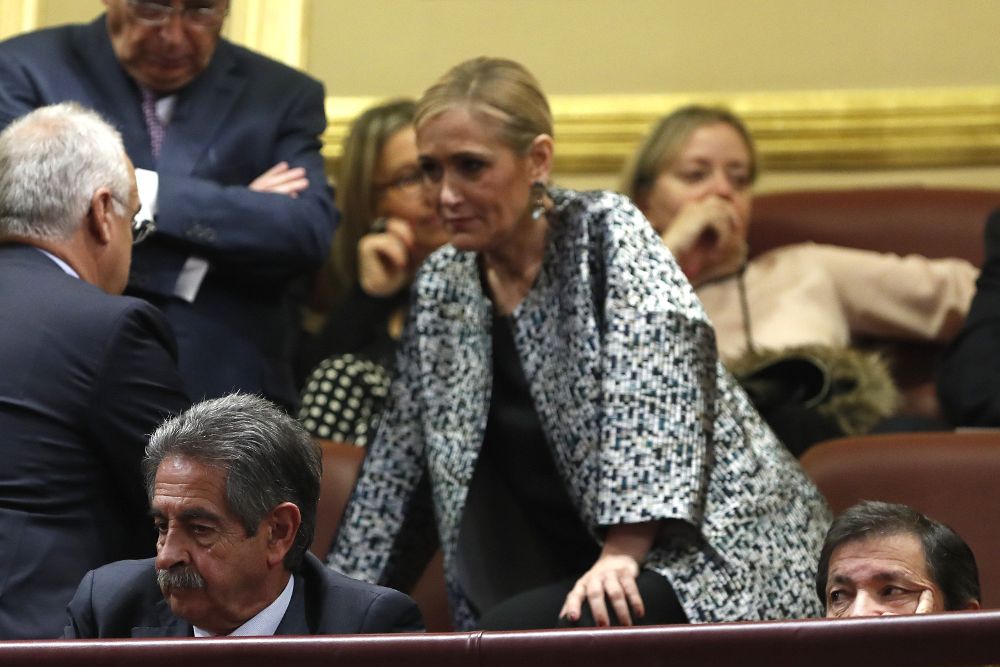 Cristina Cifuentes, hoy, en la tribuna de invitados del Congreso de los Diputados, en la sesión solemne de la apertura de las Cortes.