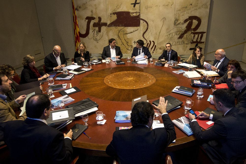 Imagen de la reunión semanal del gobierno catalán, que se ha celebrado esta mañana en el Palau de la Generalitat.