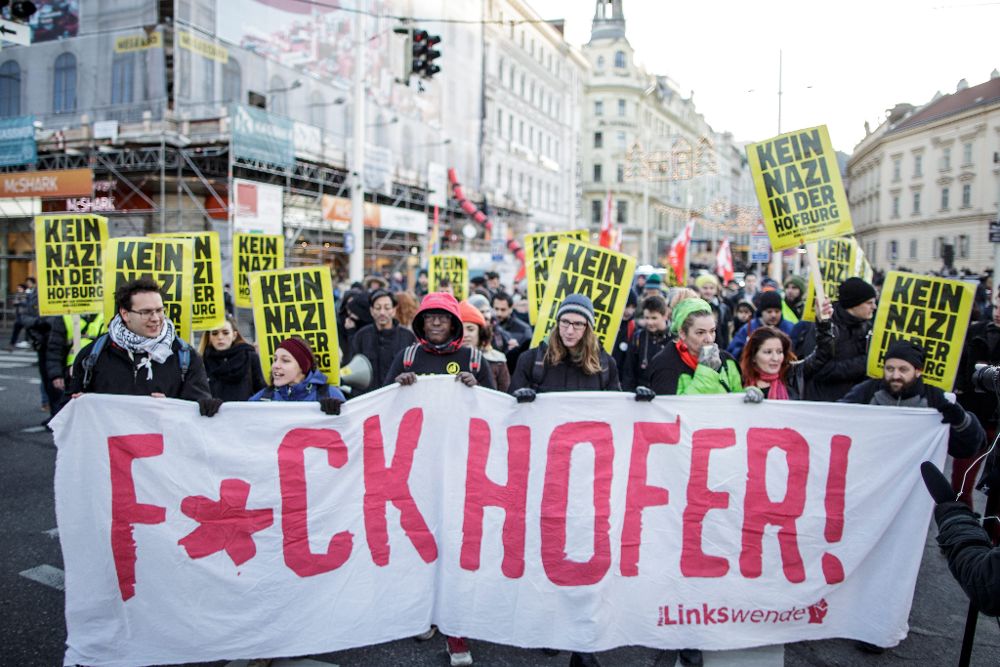 Manifestación contra Norbert Hofer, hoy, en Viena.