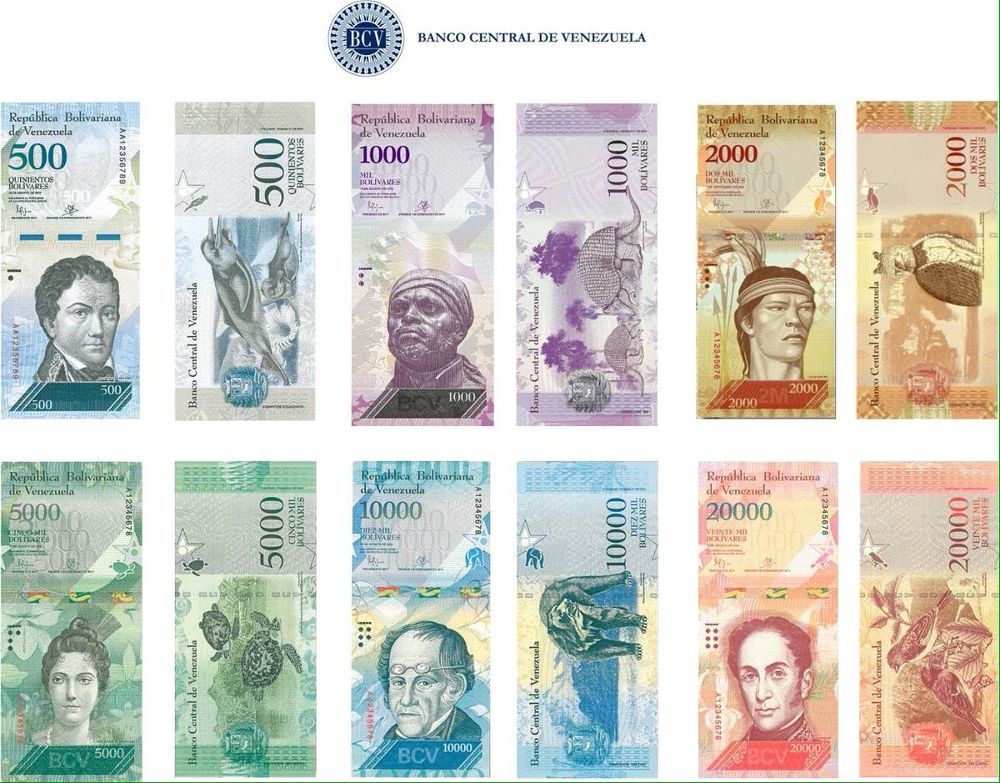 Imagen cedida por la Agencia Venezolana de Noticias (AVN) donde se observan los nuevos billetes venezolanos.