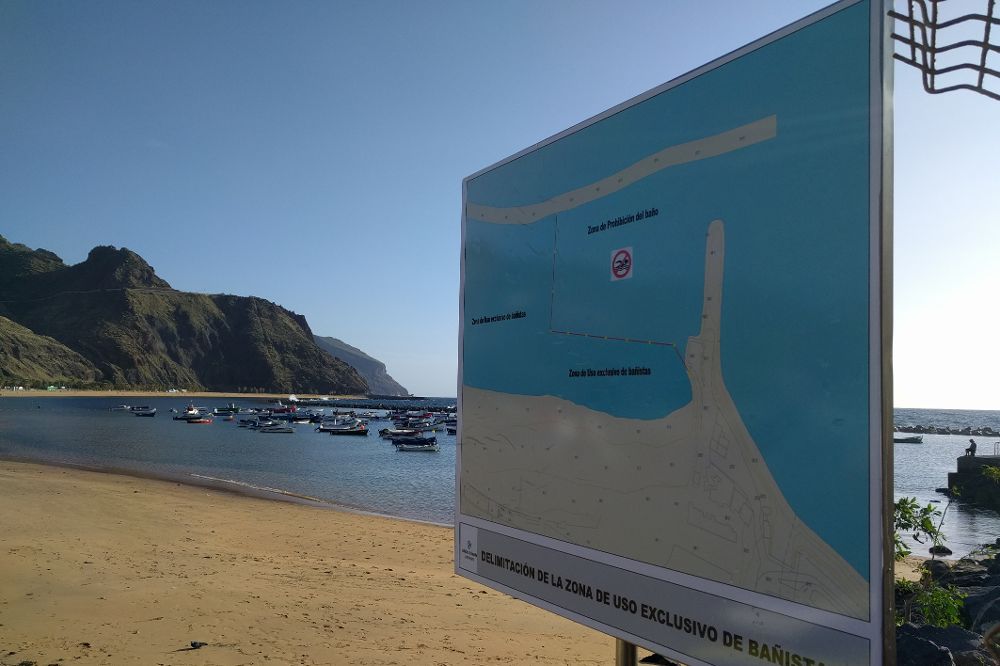 Plano instalado en la playa donde se representan las distintas zonas.