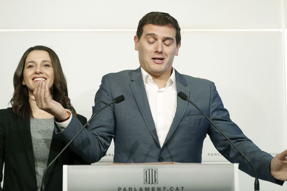 El presidente de Ciudadanos, Albert Rivera, y la líder de su partido en Cataluña, Inés Arrimadas.