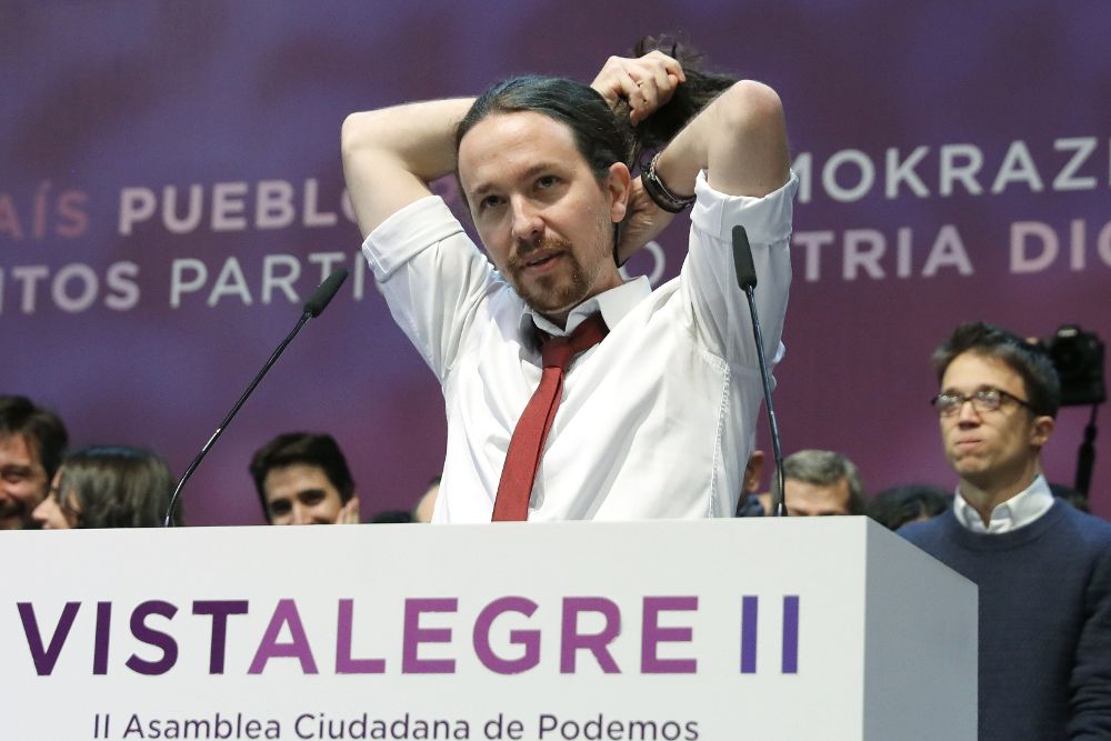 El líder de Podemos, Pablo Iglesias, durante la segunda jornada de la Asamblea Ciudadana Estatal de Vistalegre II.