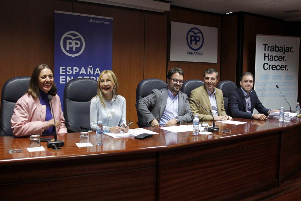 El presidente del PP de Canarias, Asier Antona (c), preside hoy la reunión de la Junta Ejecutiva del Partido regional.