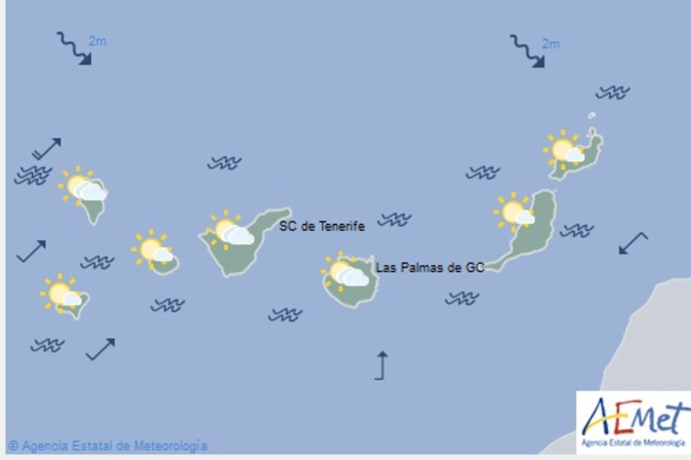 Mapa de situación facilitado por la Agencia Estatal de Meteorología, válido para hoy, martes, de 12 a 24 horas.