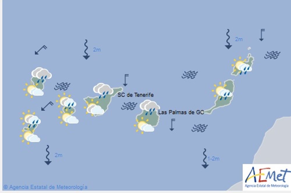 Mapa previsto para hoy, lunes, por la Agencia Estatal de Meteorología, válido entre las 12 y las 24 horas.