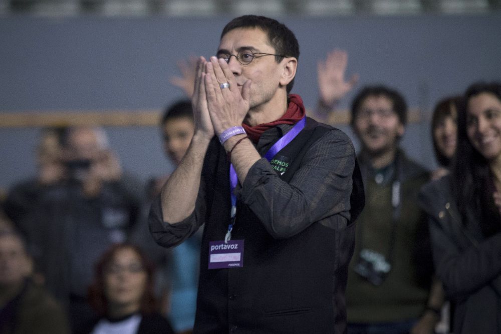 Juan Carlos Monedero, uno de los fundadores de Podemos, durante la Asamblea Ciudadana Estatal de Vistalegre II.