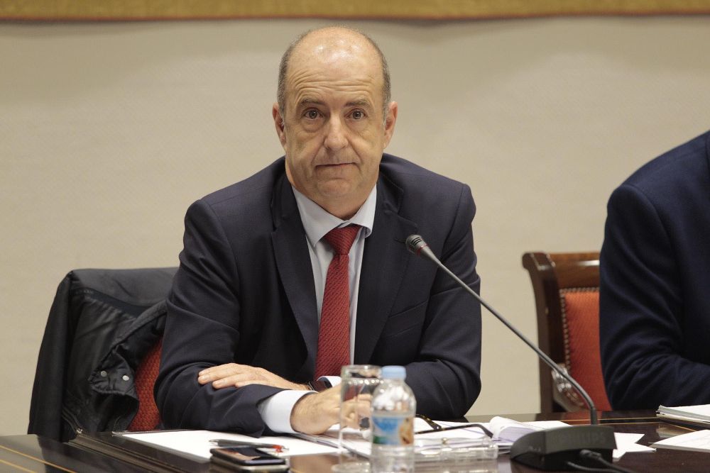 El consejero de Economía, Pedro Ortega, ayer, en el Parlamento de Canarias.