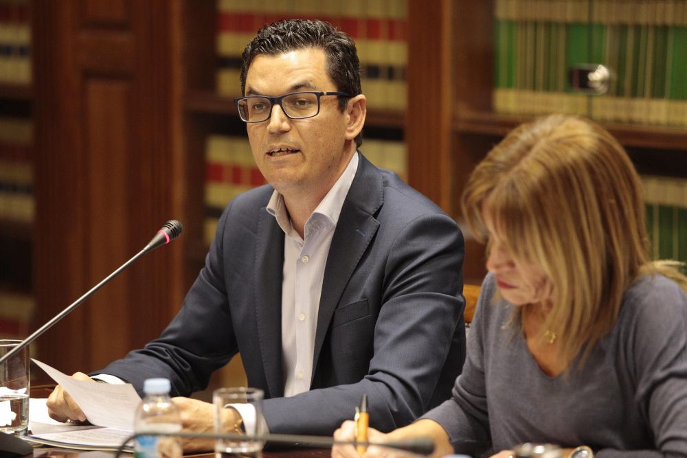 El consejero de Obras Públicas y Transporte, Pablo Rodríguez, ayer, en el Parlamento regional.