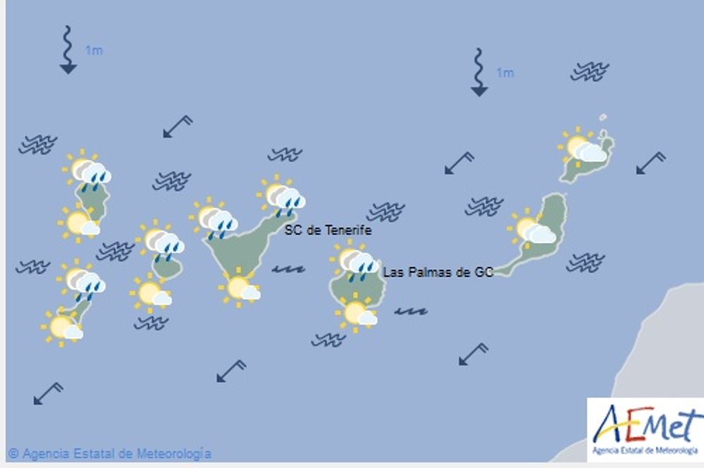 Mapa de situación previsto por la Aemet para Canarias entre las 12 y las 24 horas