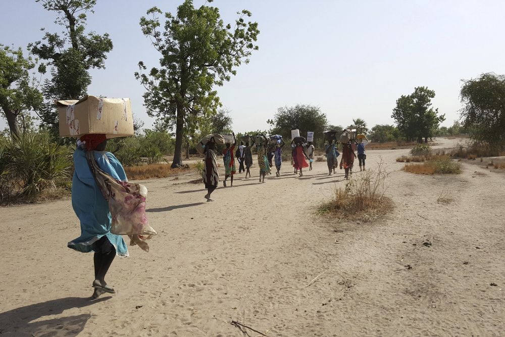 Voluntarios saliendo de Dablual, Sudán del Sur, el13 de febrero de 2017. 
