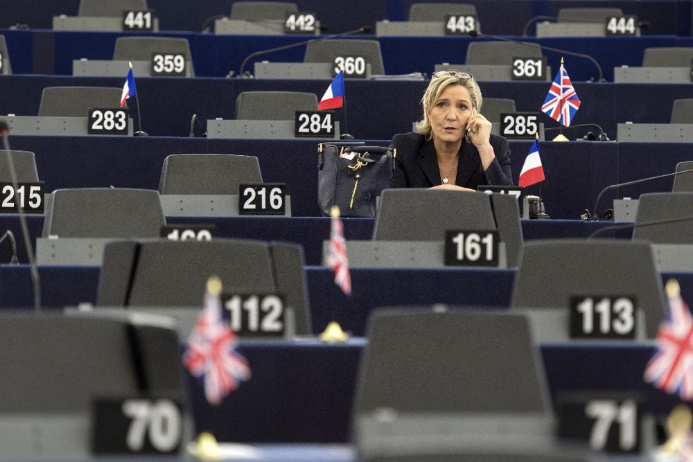 Marine Le Pen, durante una sesión en el Parlamento Europeo de Estrasburgo, Francia.